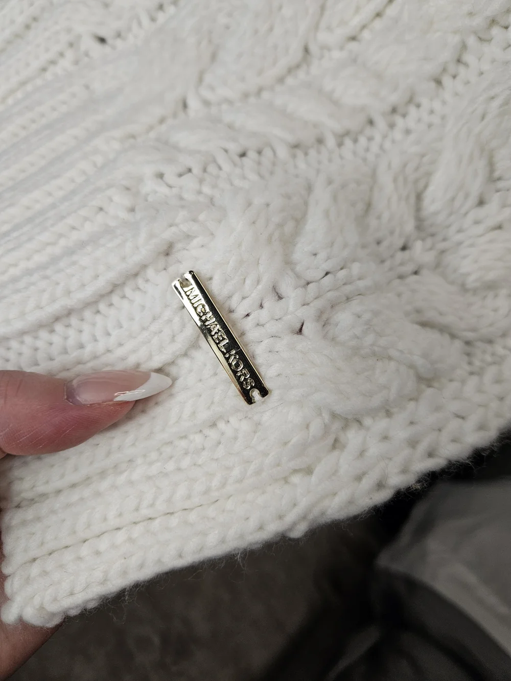 Michael Kors Cream Cable Knit Beanie and Scarf Set